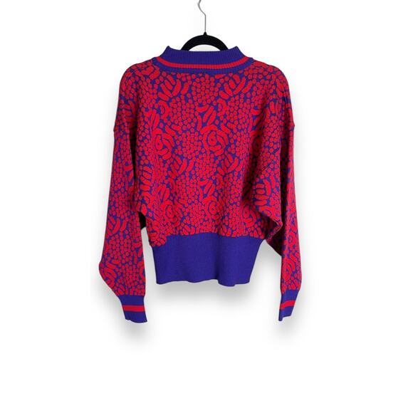 Vintage 70s 80s Meister Abstract Purple Red Pullover Wool Acrylic Sweater - Picture 3 of 3